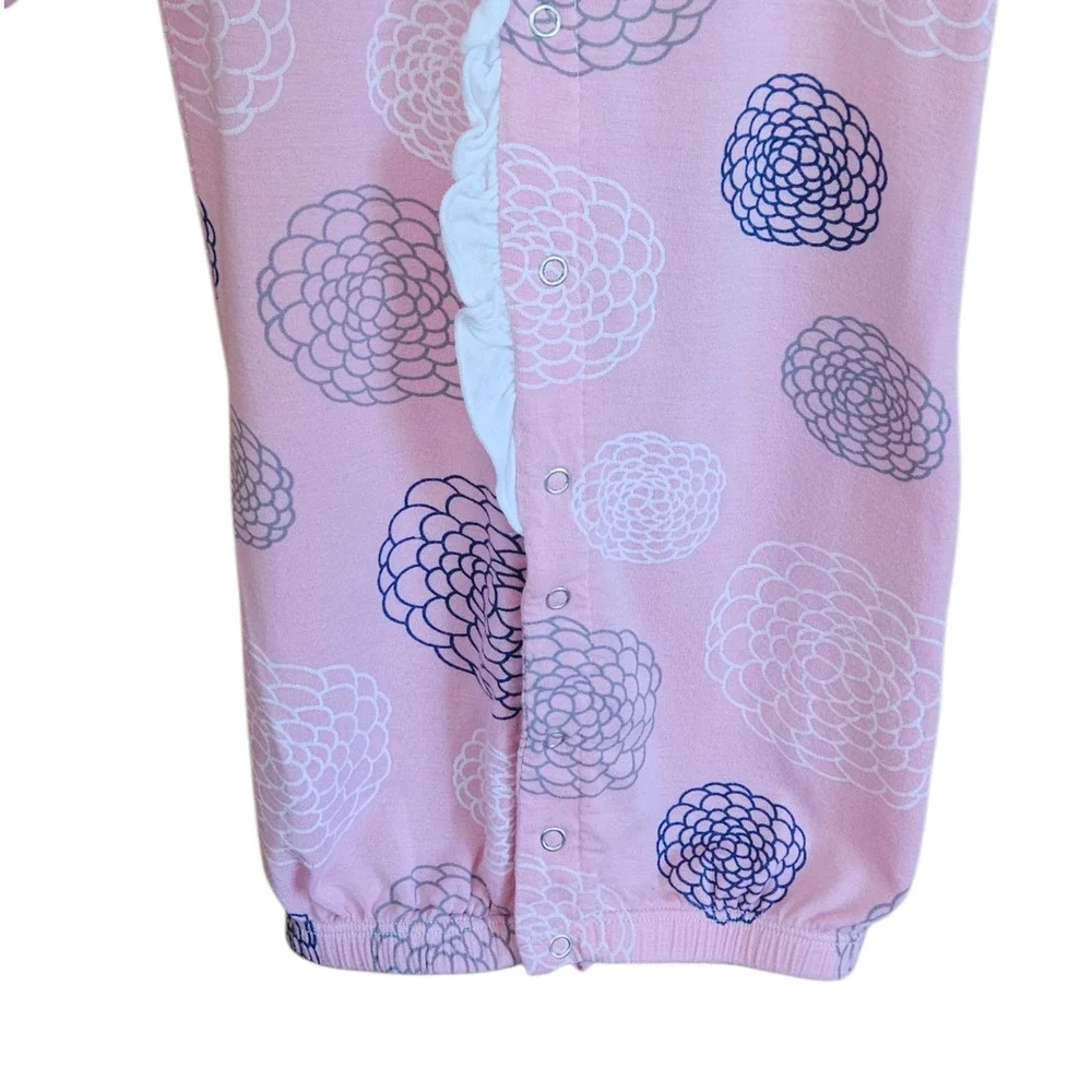 KicKee Pants Pink Mums Floral Bamboo Ruffle Front Sleeper Pajamas 6-12 Months